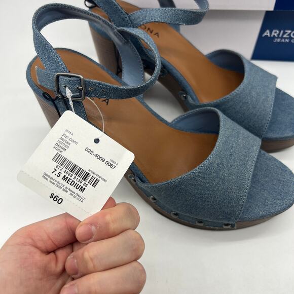 Arizona Jean Co Womens Heather Heeled Sandals Blue Denim Size 7.5M - Picture 4 of 16